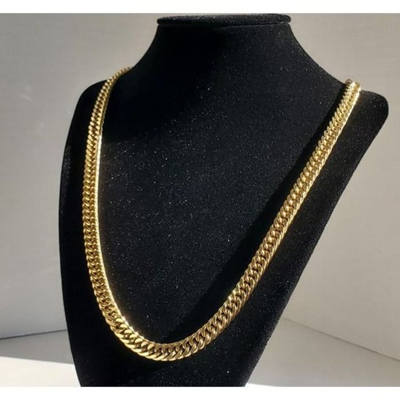 28" Cuban Chain Link 18K Gold Necklace Womens Miami Style Streetwear 28 inch NEW - Picture 8 of 9